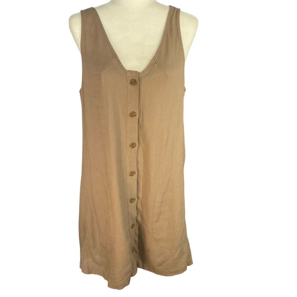 NWT Splendid Linen Blend Size M Tan Neutral Button Front Sleeveless Dress